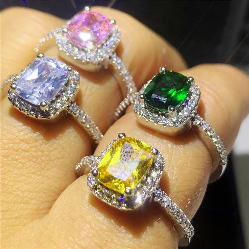 4 цвета бриллиантовая Обручальная лента из белого золота с фианитами AAAAA|Кольца| |