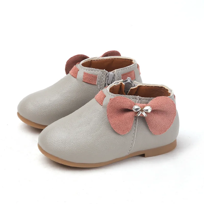 

Spring Autumn NEW Kids leather shoes baby girls shoes bow soft sole girl boots winter 1T 2T 3T 4T 5T 6T 7T grey pink beige