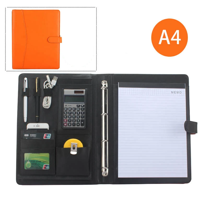 A4 pu искусственная кожа Бизнес портфель папка для документов документы Padfolio портфель с Кольцо Связующего Калькулятор ноутбук 1210b - Цвет: orange C style