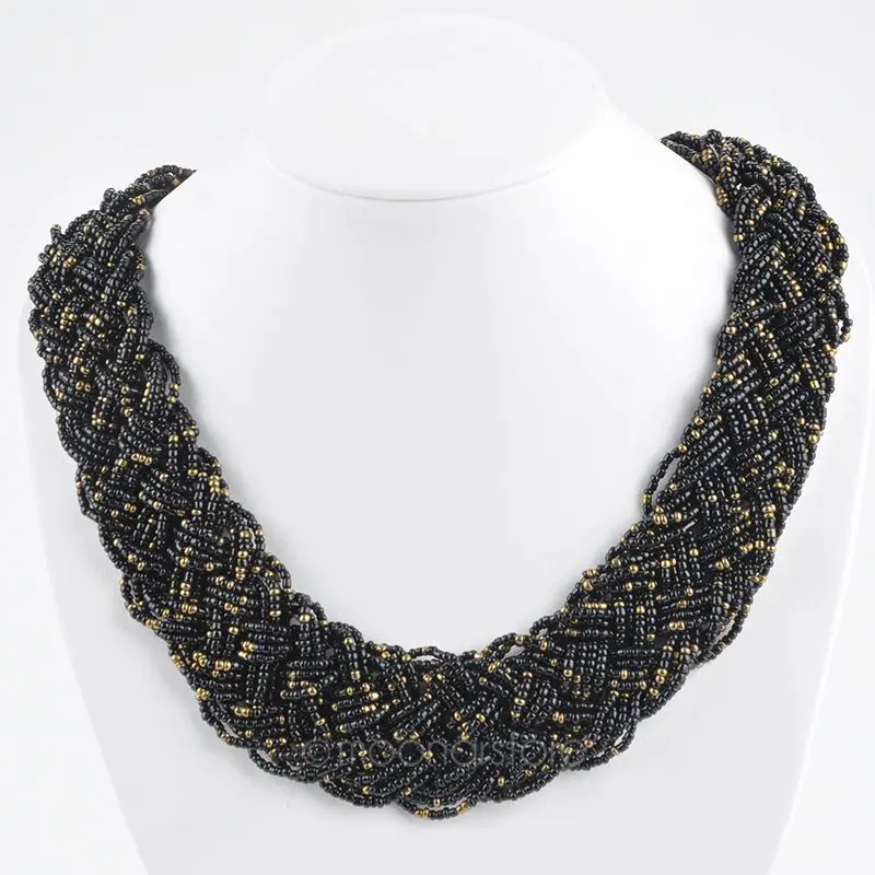 Classic Black Новые женские винтажные плетеные бусы ожерелье популярные офисные женские Плетеные Подвески - Окраска металла: Classic Black