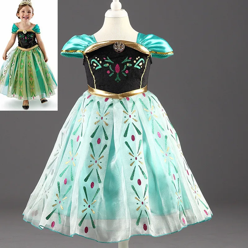 Disney Snow романтичное платье мультфильм сплошного цвета принцесса взрыв детское с