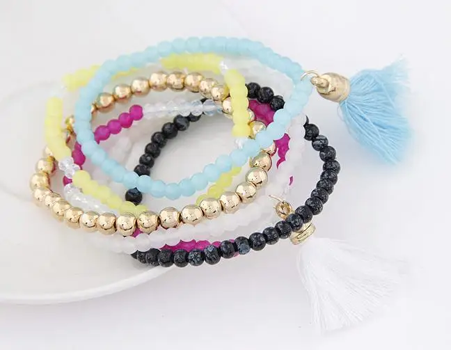 Женские многослойные браслеты эластичные ярких цветов с бусинами LEMOER из