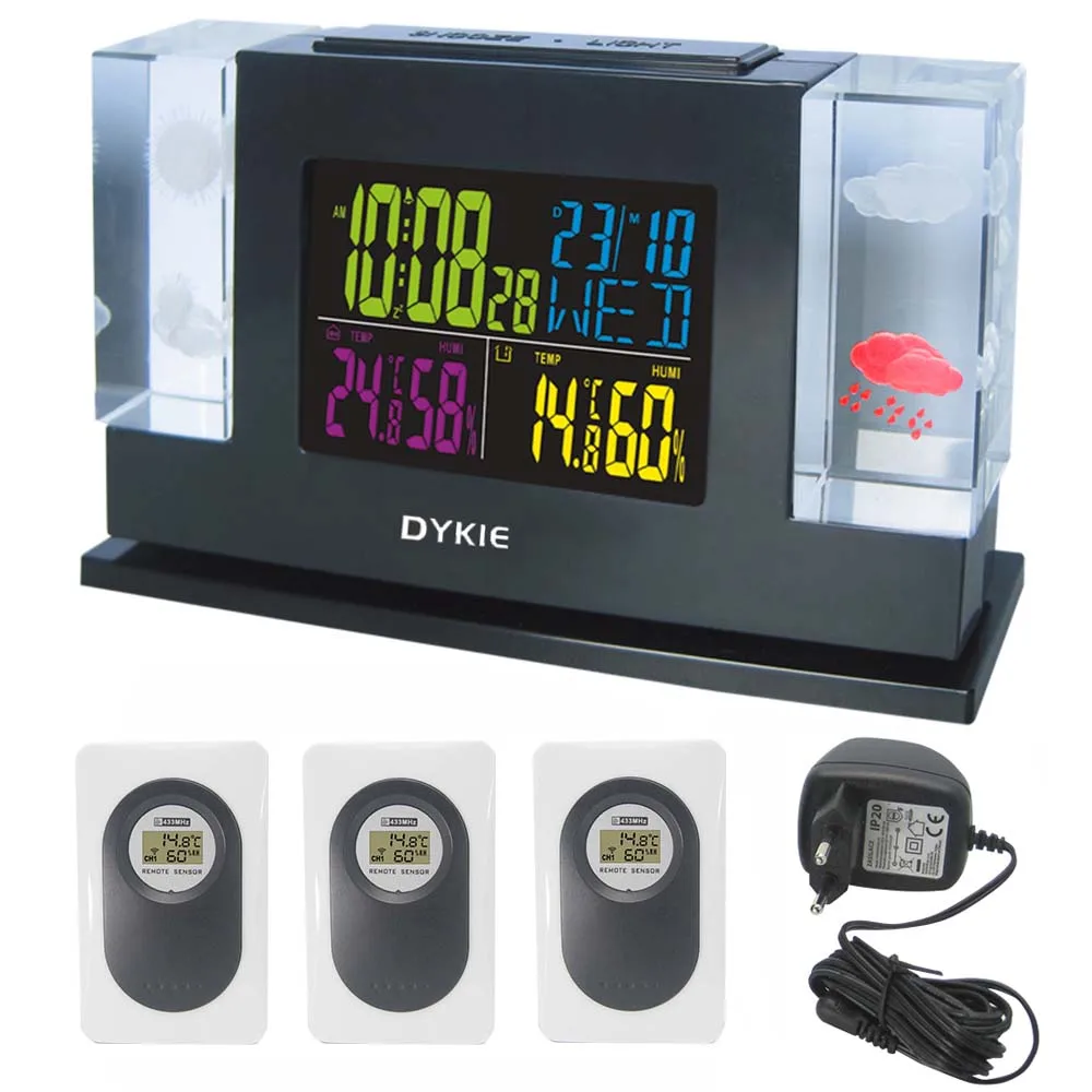 DYKIE RF беспроводной 433Hz RCC DCF Метеостанция комплект Крытый Открытый гигро-термометр цифровые часы Удаленный передатчик - Цвет: 3 SENSOR