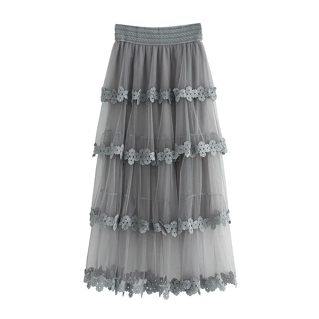 Women's Skirt Skirts faldas jupe femme shein saia harajuku High Waist Ruffle Mesh Tutu Sheer Net Tulle Pleated Maxi #50 | Женская