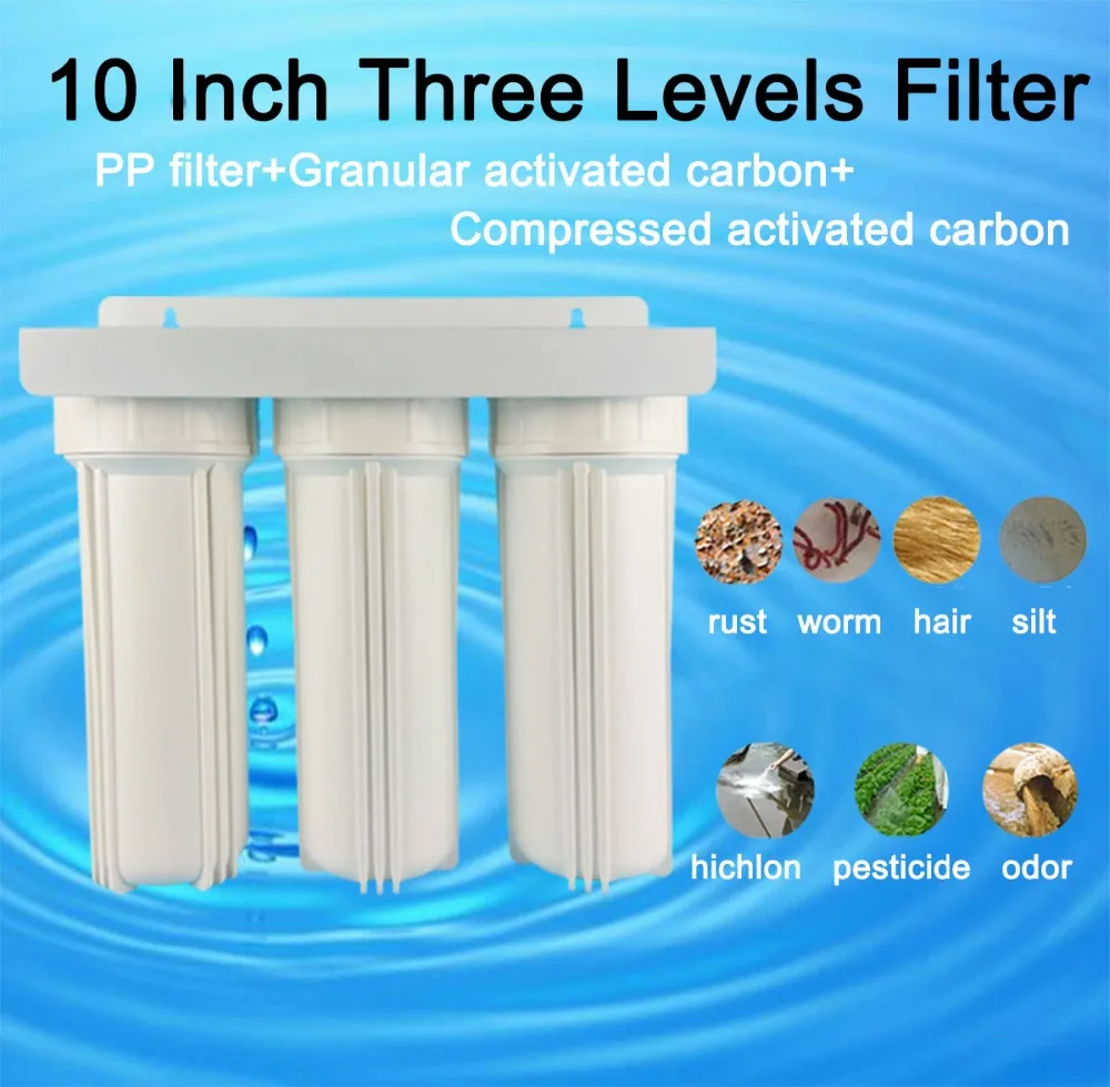 

10 inch water Three Levers filter 1/4" fast connection water purifier 3 stage prefilter with Hanger Filter bottle PPF+UDF+CTO