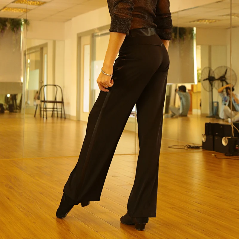 Черные Сатиновые ленты на боку мужские латинские брюки современные Бальные