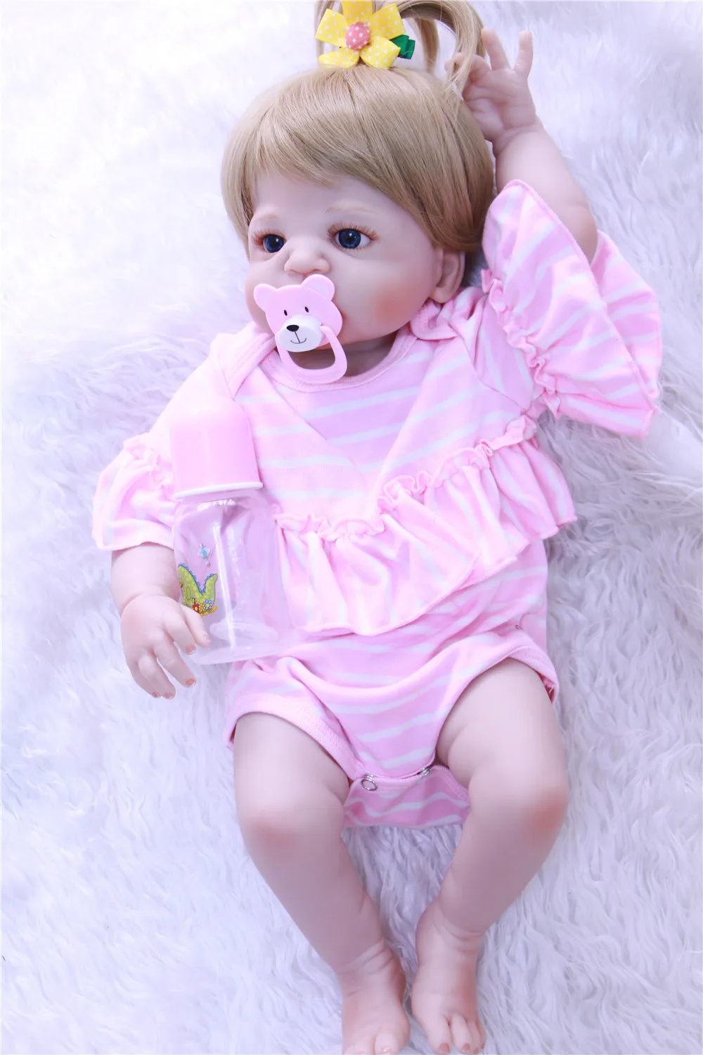 

Bebe-reborn blonde hair full silicone reborn baby girl dolls 22" newborn babies alive BJD doll can bathe reborn bonecas