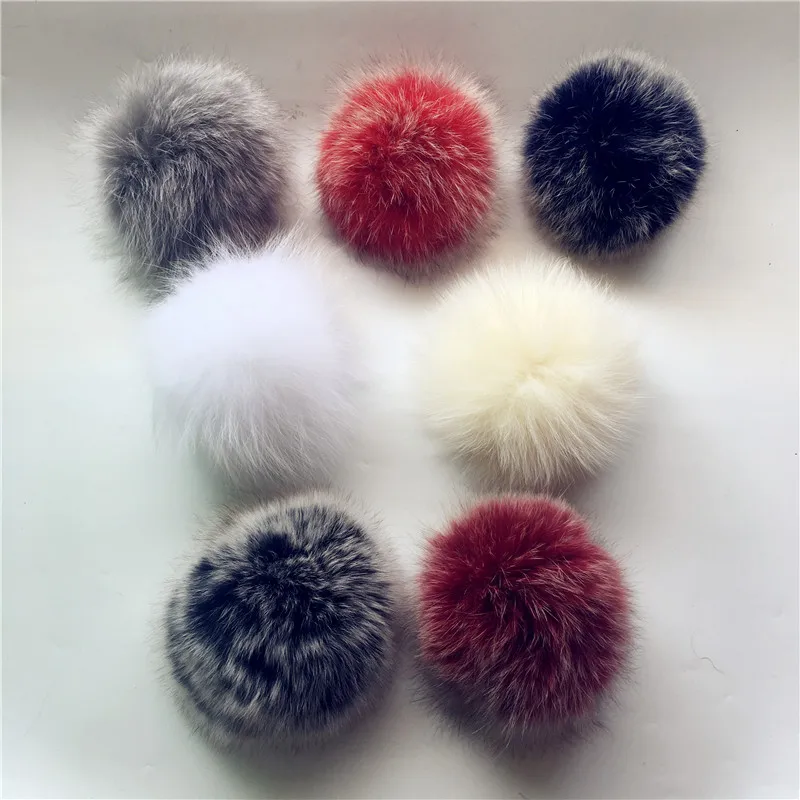 10 Pcs/lot Really Natural Animal Hairball Pom Pom DIY Colorful Large Fox Fur Hair Ball Knitting Hats PomPom With Buckle