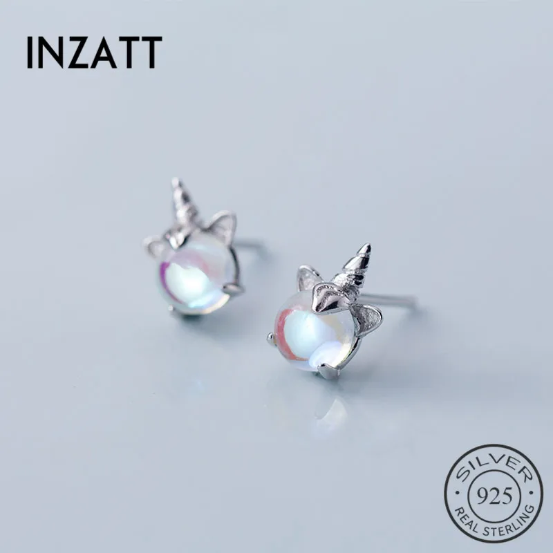 Серьги гвоздики INZATT из настоящего серебра 925 пробы с крошечной эмалью и радужным