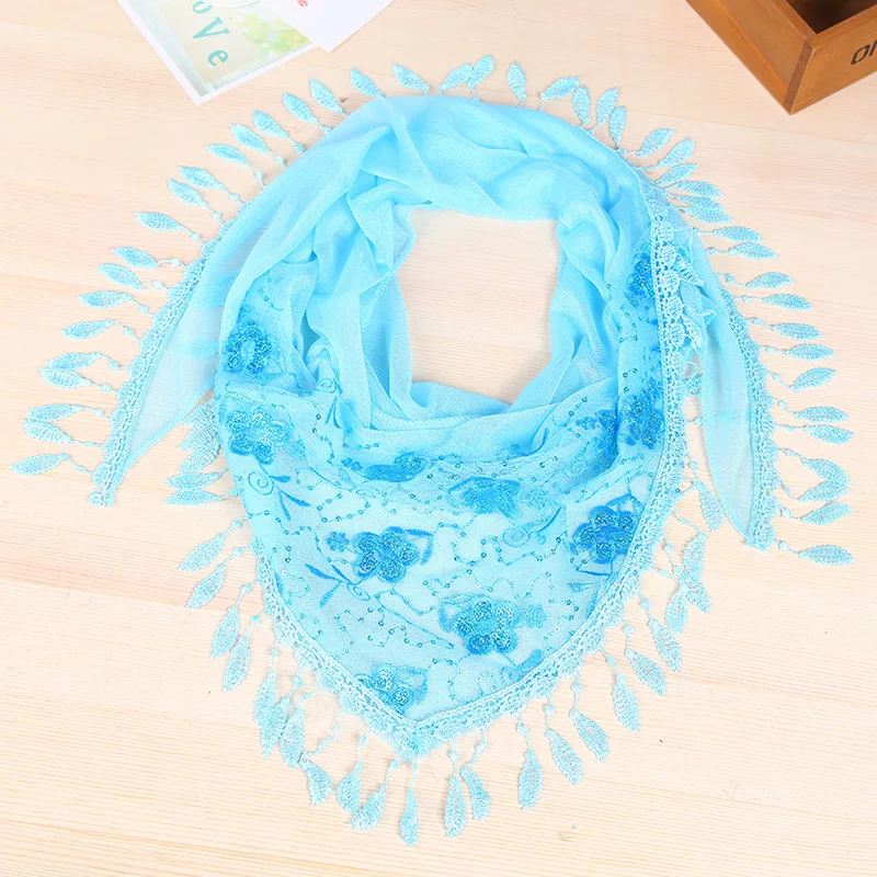 Новые женские кружевные шифоновые вышитые шали шарфы весна-осень бахрома