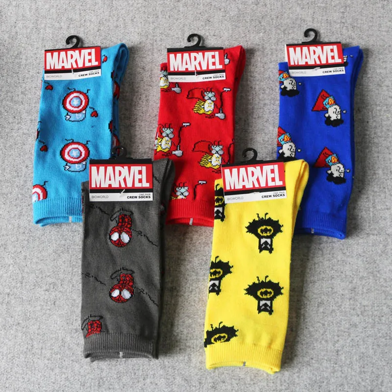 Герой комиксов Marvel General/носки с Бэтменом из мультфильма «Железный человек», «Капитан Америка», теплые Нескользящие Повседневные носки до колена с вышитым рисунком