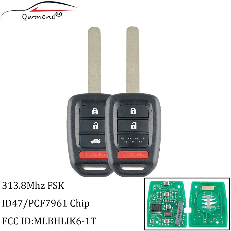 QWMEND 3/4 кнопки дистанционный ключ для Honda MLBHLIK6 1T 313 8 МГц PCF7961 чип Accord Sport LX Civic 2013 2014