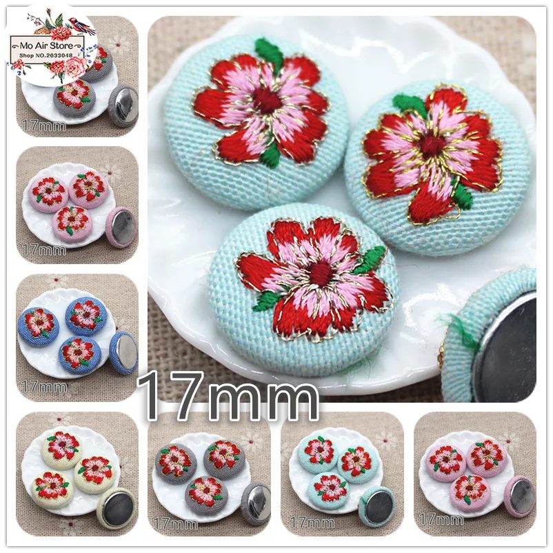 10 шт. вышитый цветок камелии покрытая тканью круглая пуговица для домашнего сада
