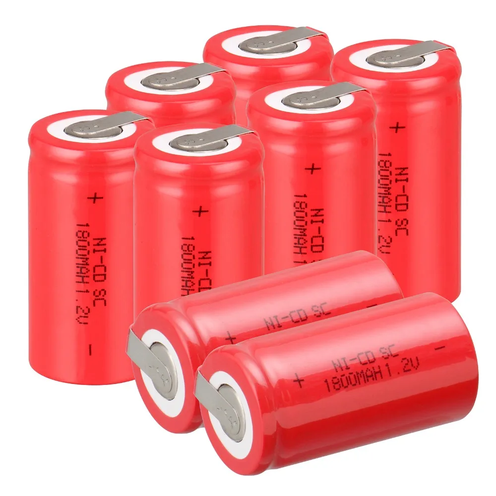 

8 PCS Sub C SC battery 1.2V 1800mAh rechargeable battery Ni-Cd battery with tab 4.25*2.2cm--red color