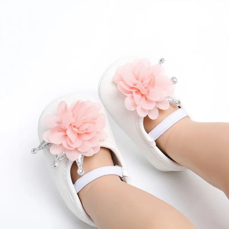 

Fashion Flower Crown Baby Girl Shoes Autumn PU Newborn Cotton Soft Bottom Baby Shoes First Walkers Princess Shoes