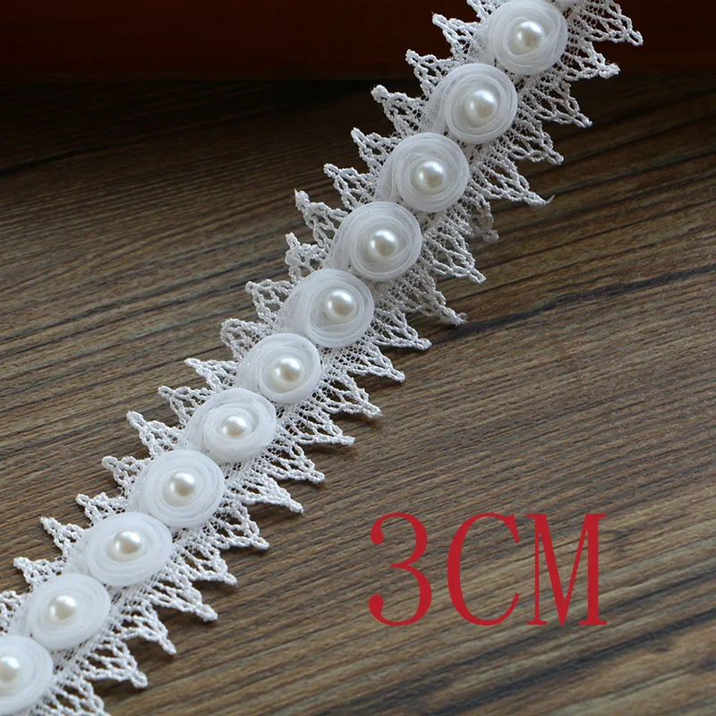 3CM 1YARDS 5 см 1 ярдов жемчужный цветок лист ручной работы вышитый бисером кружевной отделкой лента для Аппликации свадебный пошив одежды «сделай сам» Аксессуары - Цвет: 3CM 1YARDS