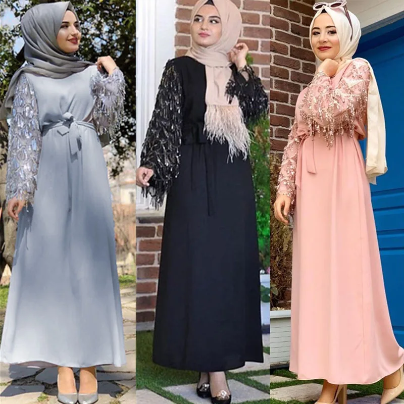 Пайетки абайя Дубай мусульманский хиджаб платье Абая для женщин кафтан ислам одежда турецкие Платья Женская мода мусульманская одежда