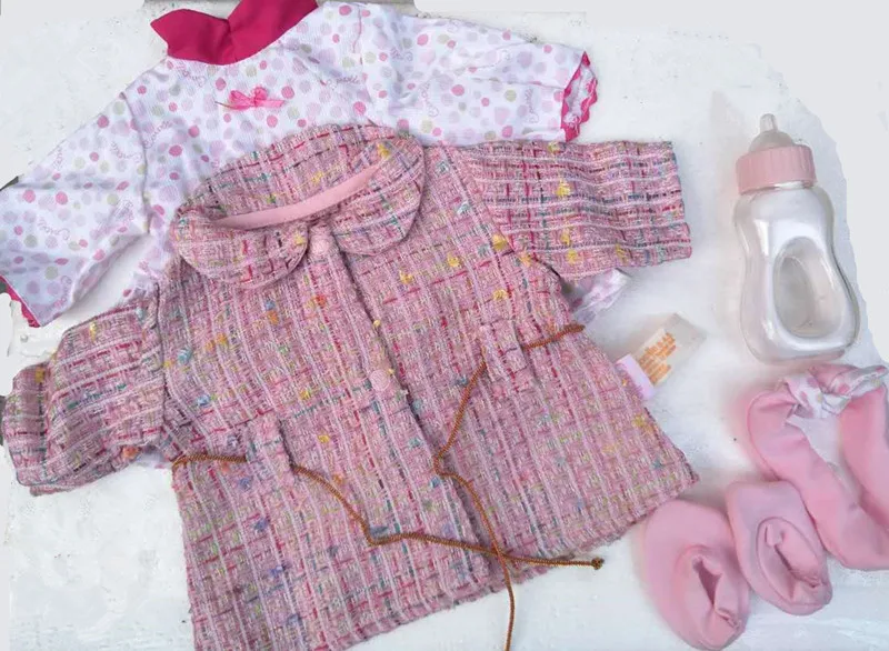 

5pcs/set clothes for 43cm reborn baby doll accessories shoes bottle 17" -18" pink stylish doll coat slim body doll clothes