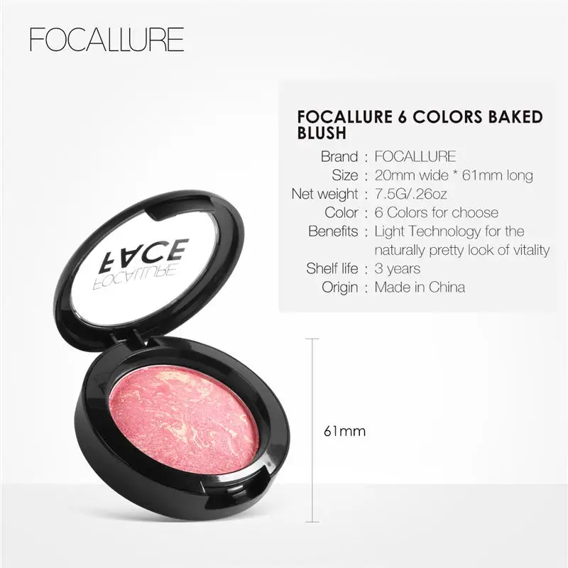 Косметика «focallure» Румяна высшего качества профессиональная щека 6 цветов Запеченные Румяна бронзатор Румяна для лица Контурные румяна