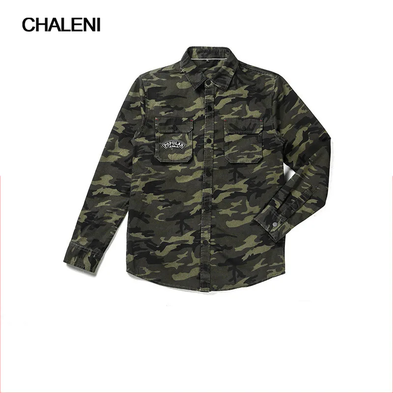 New men's clothing tool camouflage jacket lapel top pocket tooling wind young fashion casual denim shirt WL-45-555730184589 | Мужская
