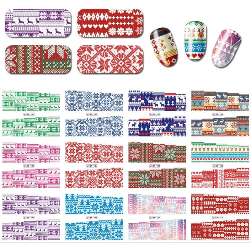 

12sheets/Lot Christmas Nail Art Water Transfer Stickers Full Cover Nordic Style Large Xmas Reindeer Snowman Tree Tips Decal#NKD1