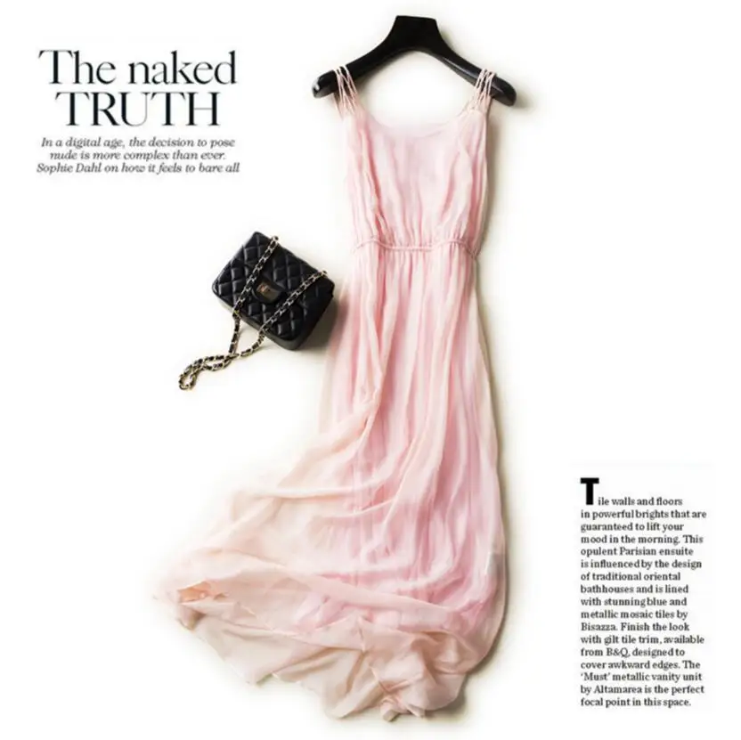 Платье женское длинное шелковое с V-образным вырезом элегантный пляжный белый