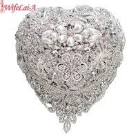 love shape luxurious crystal silver rose flower wedding bouquet bling brooch bride wedding flowers ramos de novia mariage w520m