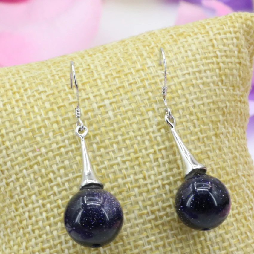 Женские круглые серьги с голубым песком 12 мм очаровывают из натурального камня