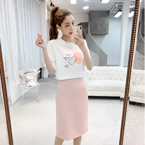 

Korean 2019 A-line Loose Chic Two Piece Set Fashion Sexy Open Side Split 2 Piece Set Women Casual Print Zip High Waist Twinset