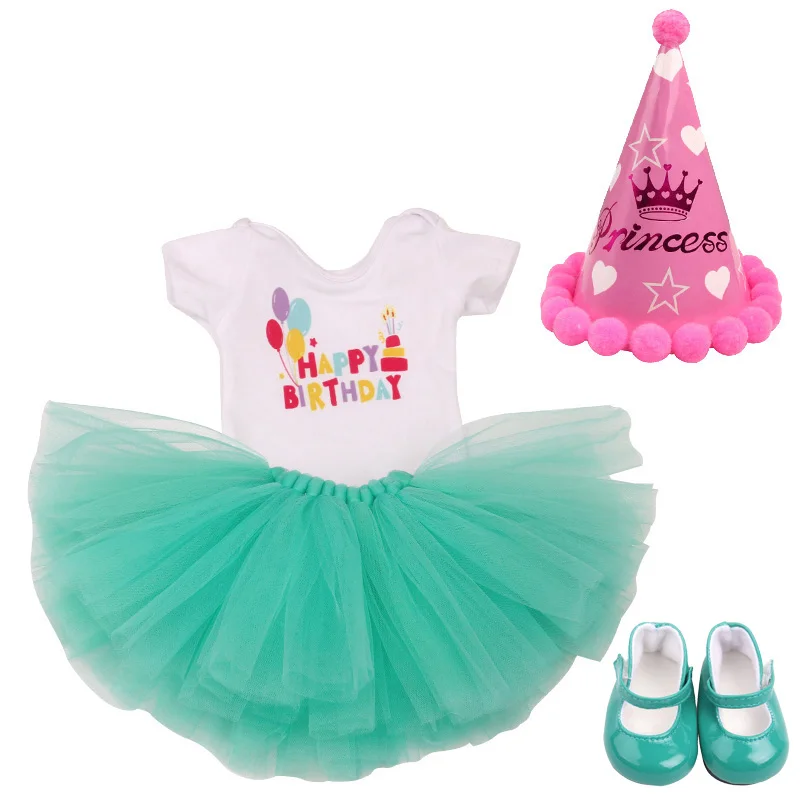 18 inch Girls doll dress Birthday suit Christmas suit with shoes American born clothes Baby toys fit 43 cm baby dolls c646 - Цвет: Green