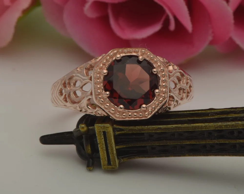 Free shipping custom processing exquisite western-style Diana rose gold pomegranate stone 925 sterling silver rings | Украшения и