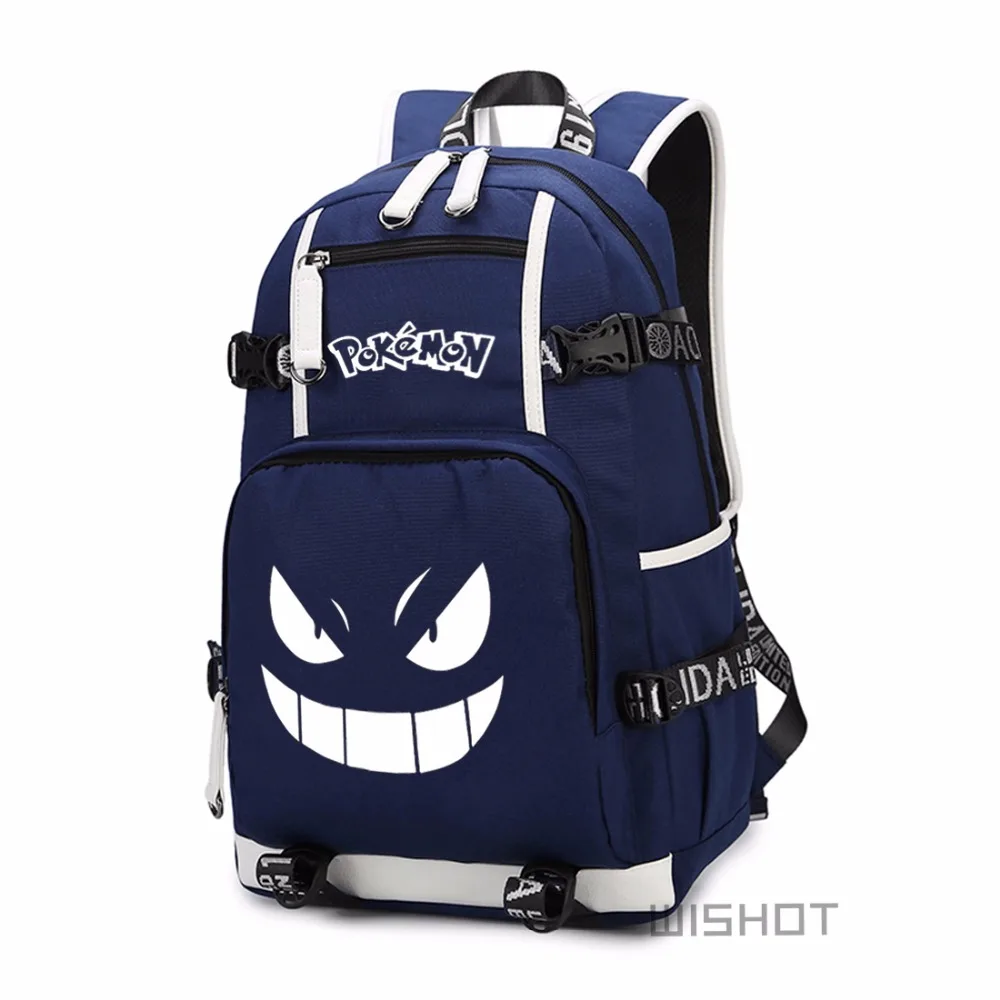 WISHOT аниме печати Gengar Многофункциональный USB зарядка Рюкзак подростков Для мужчин wo Для мужчин студента школьные сумки