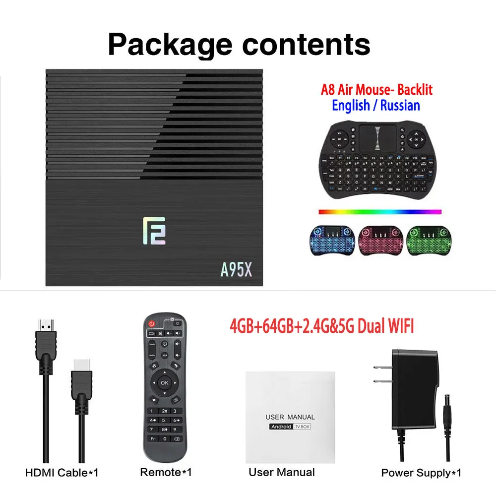 4G64G 5G A8-Backlit Новейший Android 9,0 ТВ приставка A95X F2 Amlogic S905X2 4K Смарт ТВ плеер коробка 4GB 64GB 2,4G& 5G двойной wifi PK X96 H96 медиаплеер - Цвет: 4G64G 5G A8-Backlit