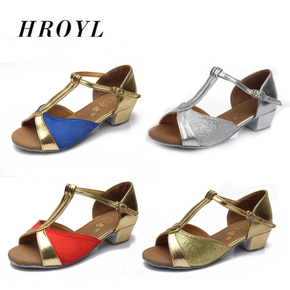 2022 New Children's Latin Dance Shoes Girl's Tango Salsa Shoes For Dancing Ballroom Practice Sandals 3.5 CM Low Heel 4 Colors