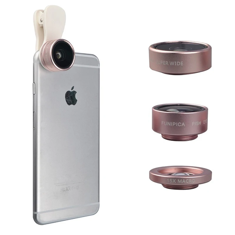 2017 новые линзы камеры мобильного телефона Комплект с зажимами рыбий глаз 0.36X широкоугольный 15X макро