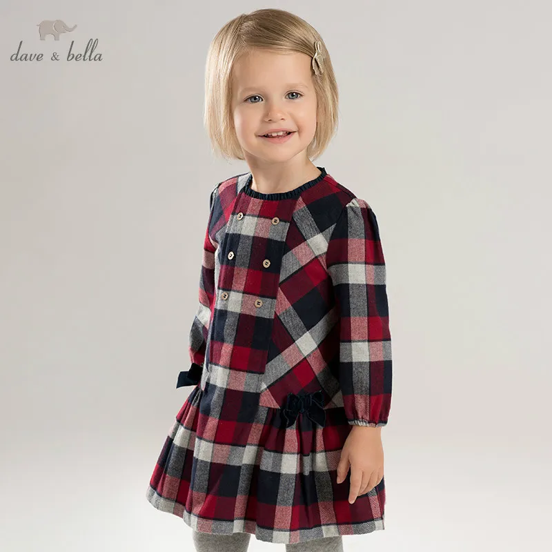 Dave bella autumn infant baby girl's fashion plaid dress kids birthday party toddler children clothes DBA7953 | Детская одежда и