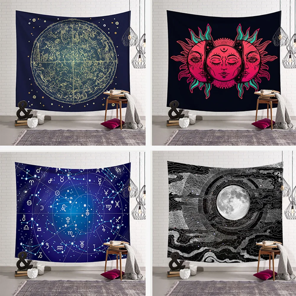 Sun Moon Psychedelic Хиппи гобелен небесное индийское солнце хиппи из полиэстера
