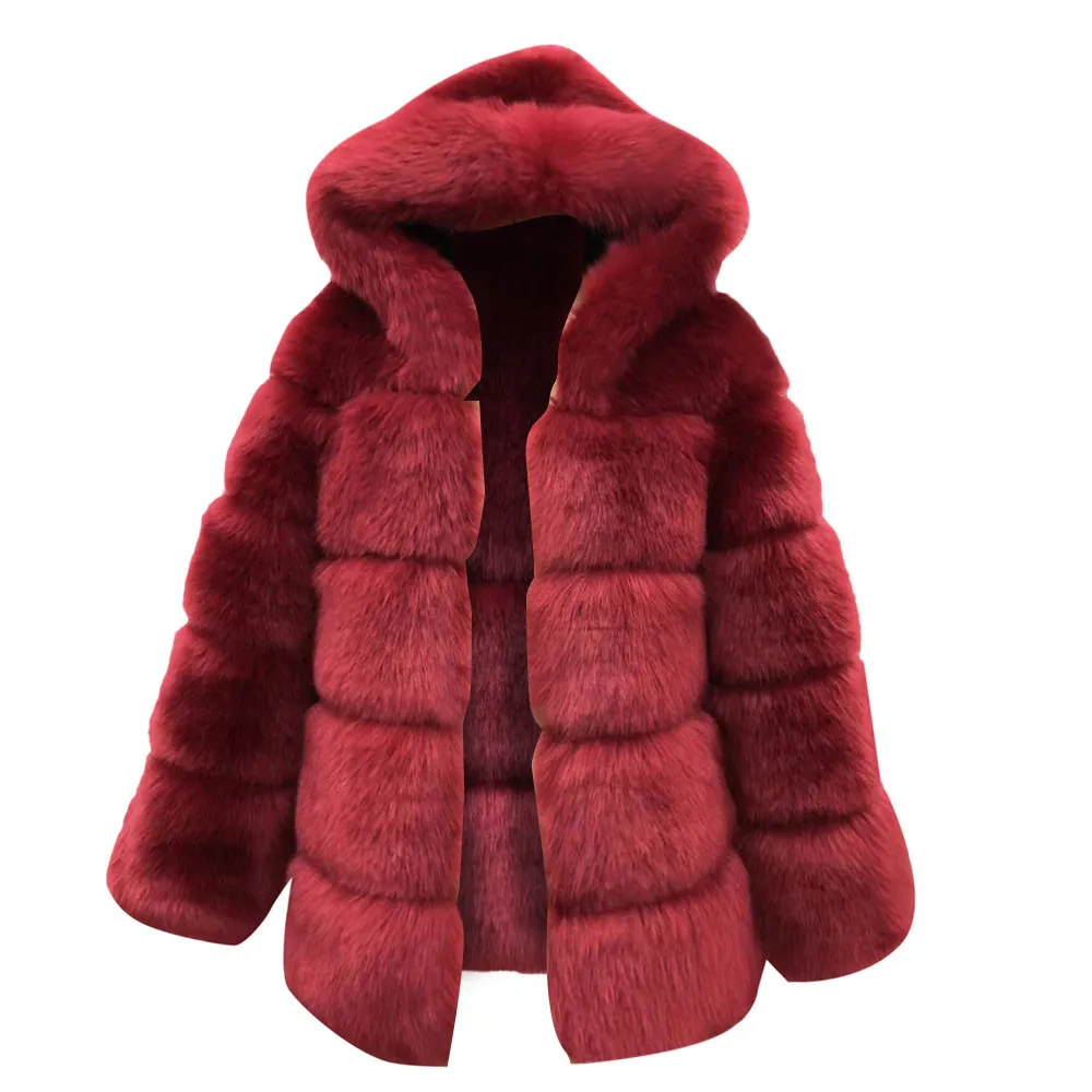 Женское пальто из искусственного меха, Осень-зима, пушистое,, плюшевое пальто, модное, однотонное, с капюшоном, с меховым воротником, пальто, теплая, мягкая верхняя одежда, Campera Parka