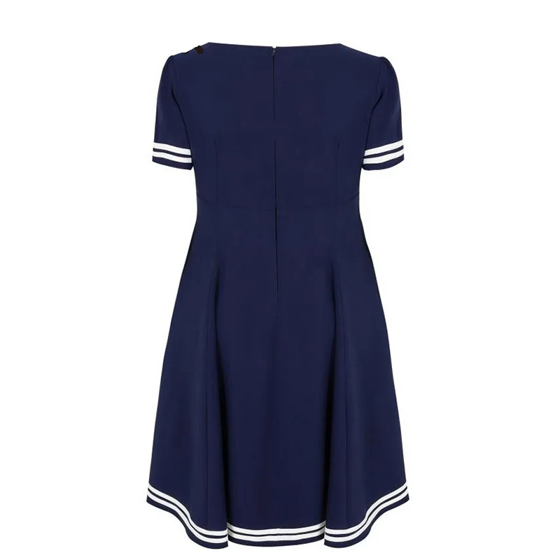 Plus size women 2017 summer new dress womens fashion simple solid color casual school wind navy blue A line dresses ZD2090 | Женская