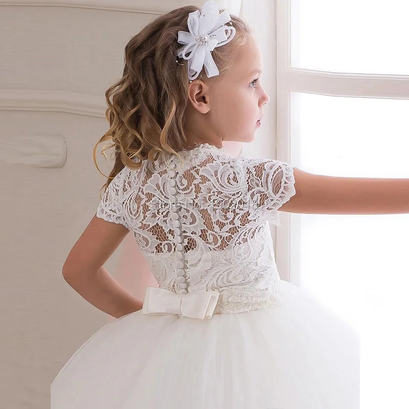 Белые кружева бальное платье цветочница 2016 принцесса девушки конкурс с коротким