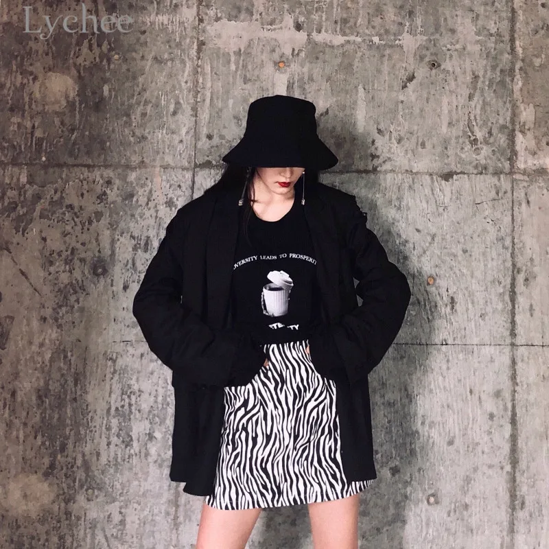 Личи Harajuku Зебра Женская юбка с высокой талией черные и белые юбки Повседневная