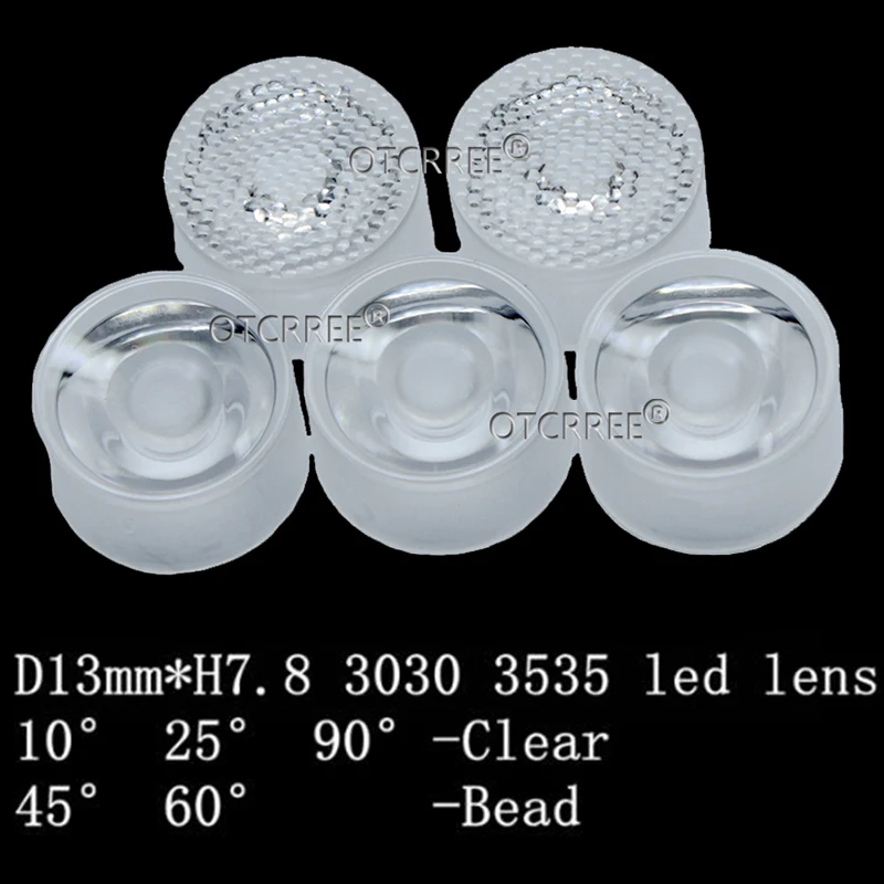 10 шт. 13 мм Светодиодная линза CREE 30 45 60 90 градусов XPE2 XPG2 XTE Epiled/Semiled 3535 3030 излучатель