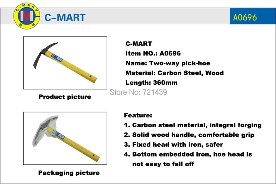 C-MART инструменты Tw-way pick-Hoe с углеродистой сталью и деревянной ручкой экскаватор ручной инструмент для дома, сада, сельского хозяйства A0969