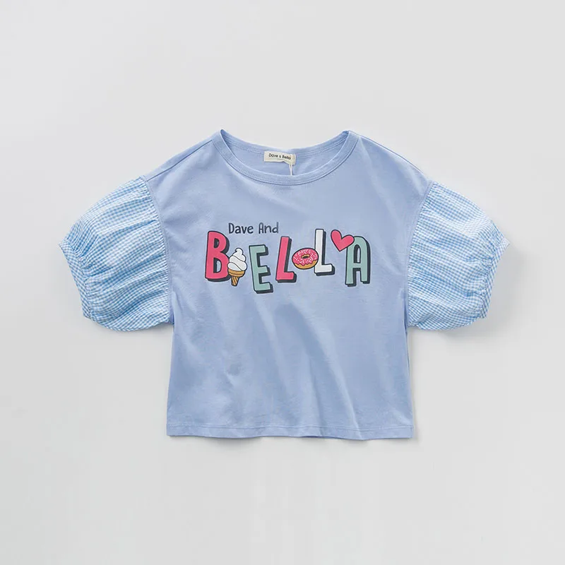 DBK9807 dave bella kids летняя футболка для девочек детская мода топ малышей Детская