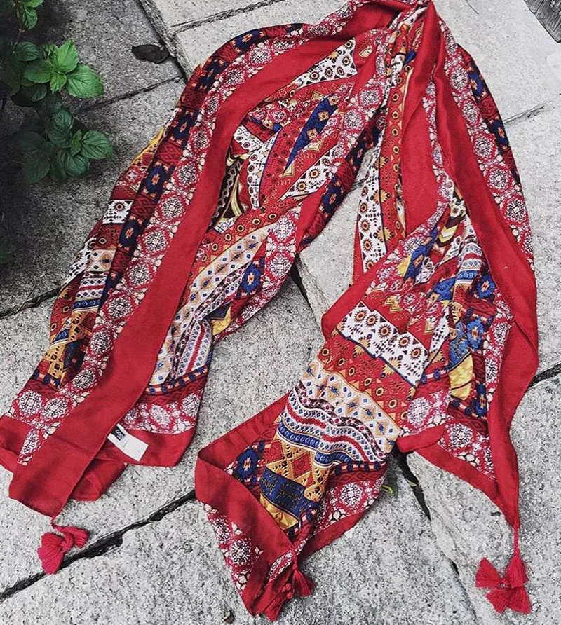 

2016 New Ladies Summer Beach geometric Bohemia Style Cotton Scarf Tassel Soft Long Shawl 100*180cm