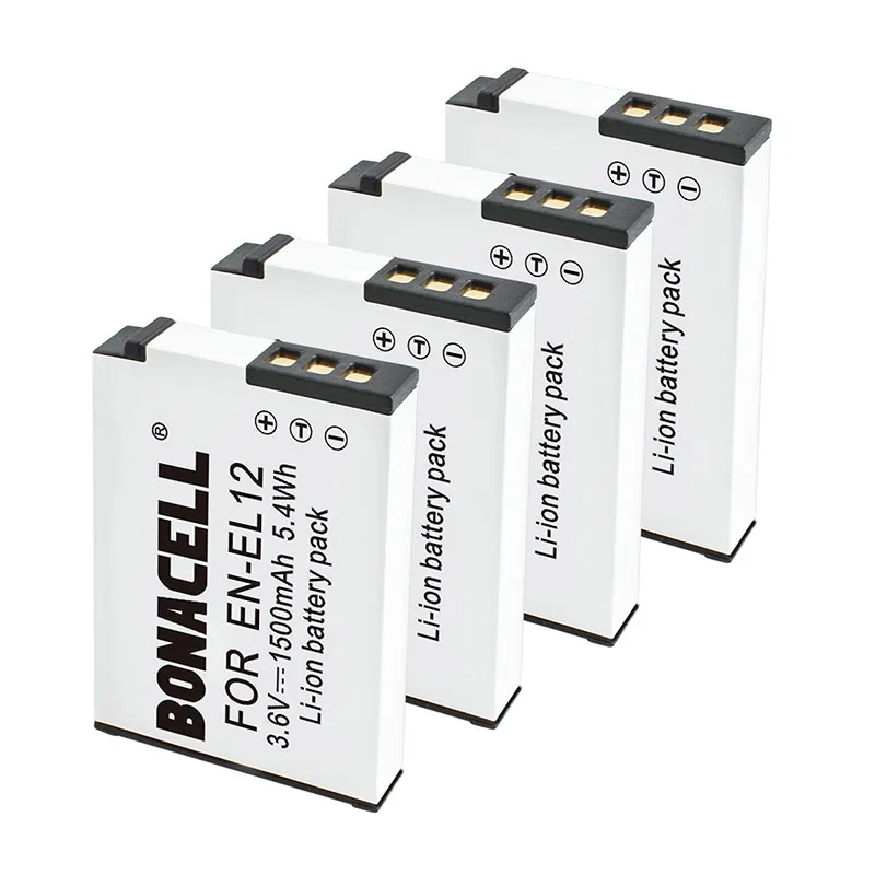 Bonacell RU EL12 EN-EL12 Batteria батареи для Nikon Coolpix S9900 S9700 S9100 S8000 AW120 AW130 S6000 S6100 S6300 S9050 - Цвет: 4Batteries