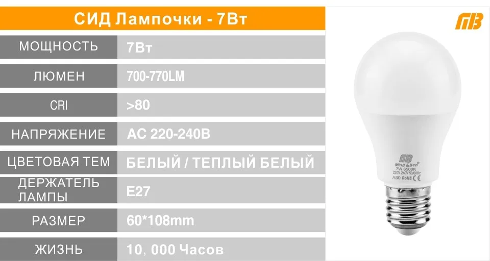 [MingBen] 6 шт СИД Лампочки E27 E14 3Вт 5Вт 7Вт 9Вт 12Вт 15вт 18Вт Осветительная Смарт Лампочки IC Светодиодные лампы холодный белый теплый белый Лампочка Высокой Яркости
