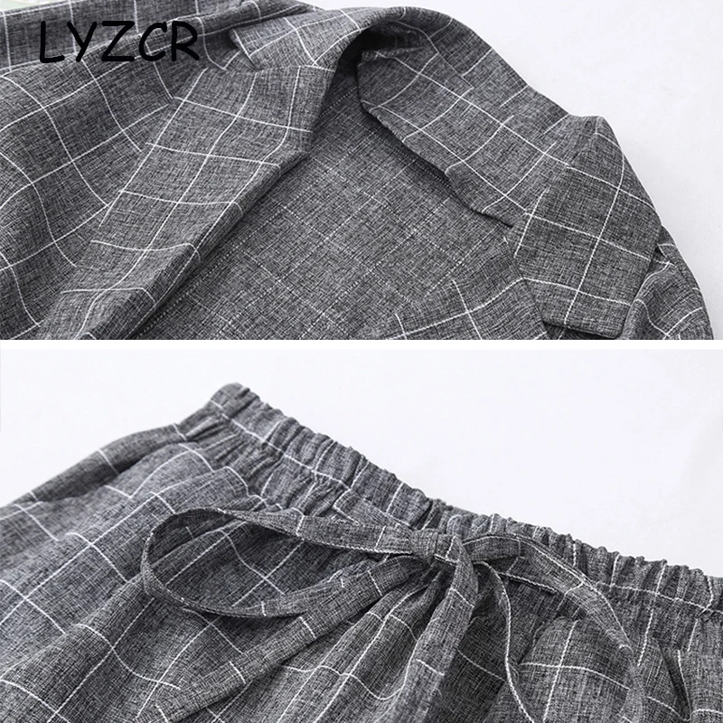 Lyzcr Plaid Office 2 Piece Suit Set Women Plus Size Summer Womens Tops And Shorts Sets two Women‘s large | Женская одежда