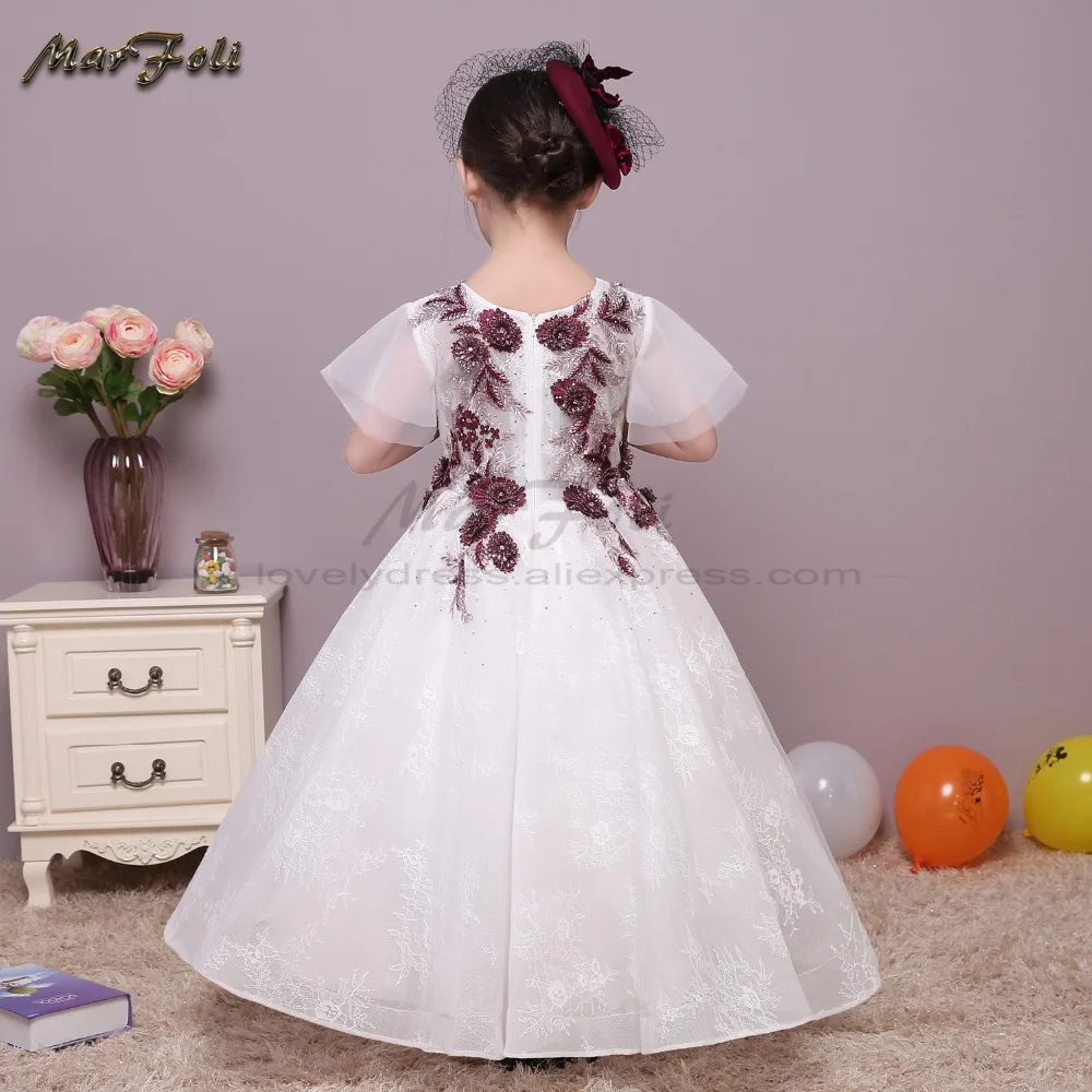 Marfoli Girls Dress 2017 Ball Gown Princess Sleeved Appliques Floral Design for Clothes Party 2-8Y | Детская одежда и обувь