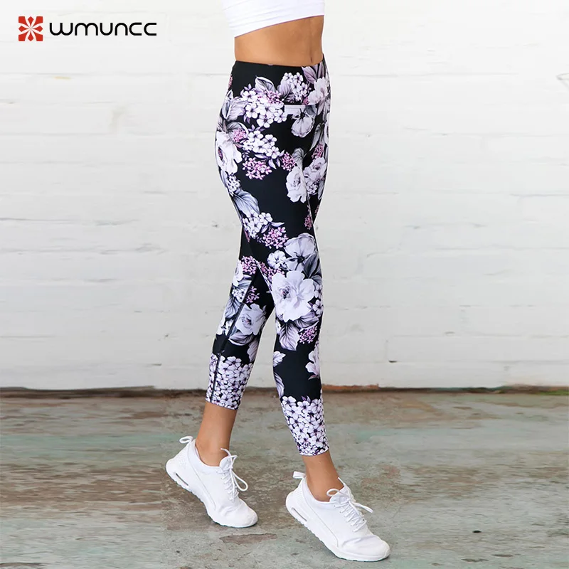 Штаны Для Йоги женщин Sexy цветочные печатных Высокая Талия LeggingsTight быстросохнущая